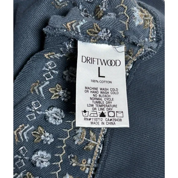 Driftwood Blue Teddy Rose Patchwork Embroidered Hooded Zip Sweatshirt Large - Picture 8 of 8